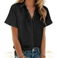 thumbnail image 2 of TTUHYWXI Womens Short Sleeve Shirts V Neck Collared Button Down Shirt Tops with Pockets (Black, XXL), 2 of 9