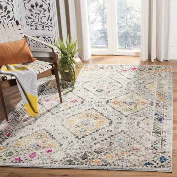 SAFAVIEH Madison Lanford Vintage Geometric Area Rug, Grey/Yellow, 6' x 9'