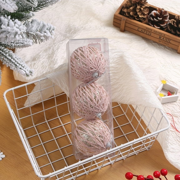 Xecvkr Christmas Ball Decorations Christmas Tree Ball Ornament Set Bauble Shatterproof Hanging Pendant Home Party Decor White Pink Brown 3pcs 3.14in