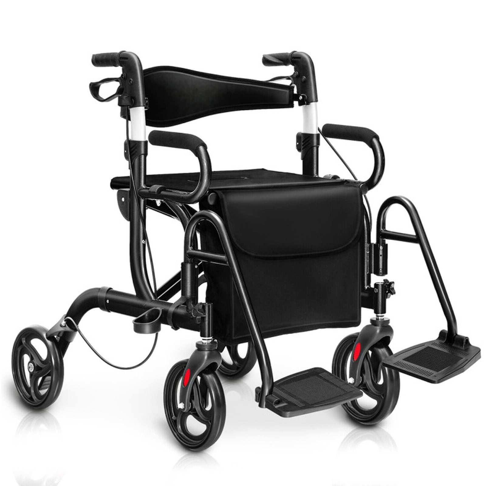 SUGIFT Folding Rollator Walker with Seat and 8 Inch Wheels, Lightweight Aluminum Mobility Walker with Padded Backrest, Adjustable Height Support for Seniors, Black