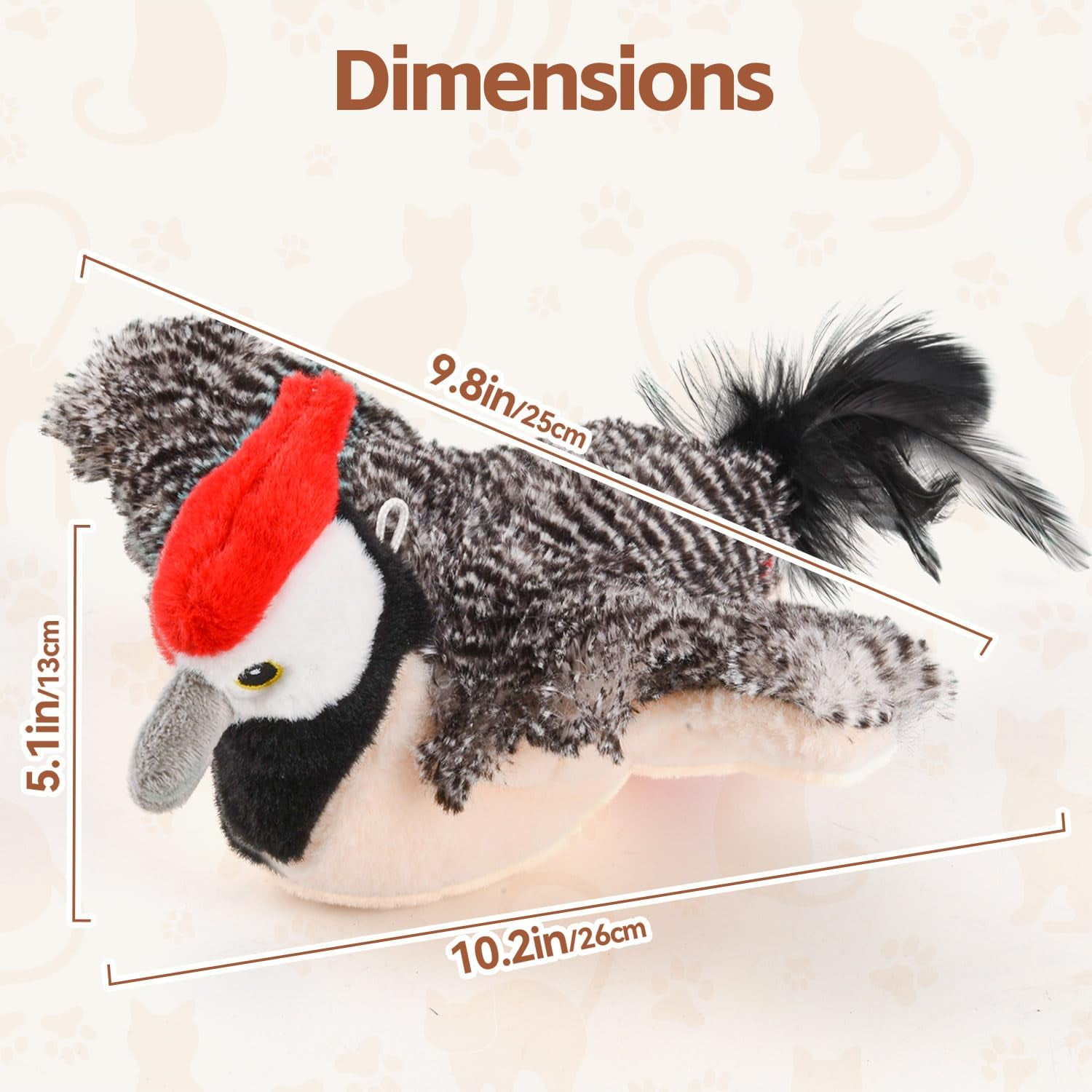 QD-Gotrays Interactive Cat Toys, Rechargeable Chirping Flapping Bird(no Flying) with Catnip for Indoor Cats, Touch Activated, Plush Kitten Exercise Toys (Brown Sparrow)