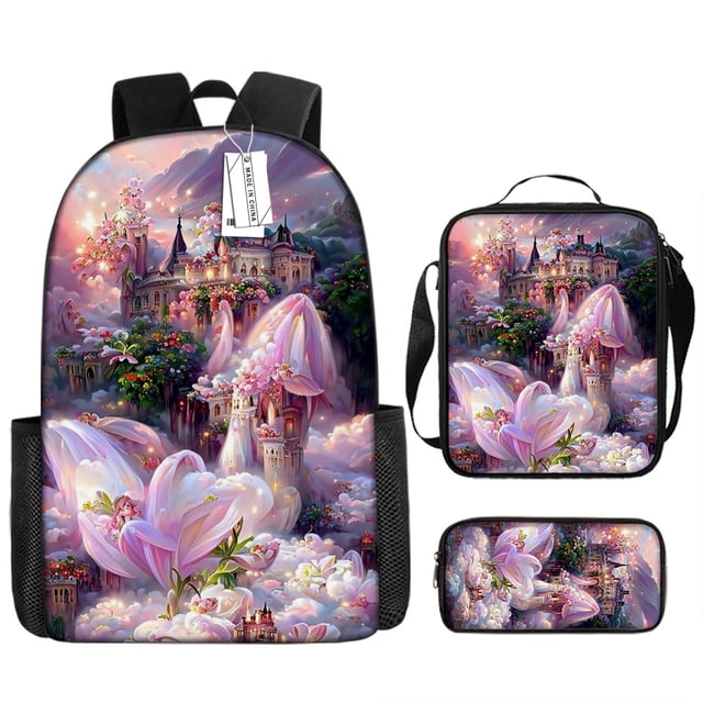 Movie Ice Princess Character Backpack 3-piece Set Waterproof Large Capacity Backpack for Girls siniker