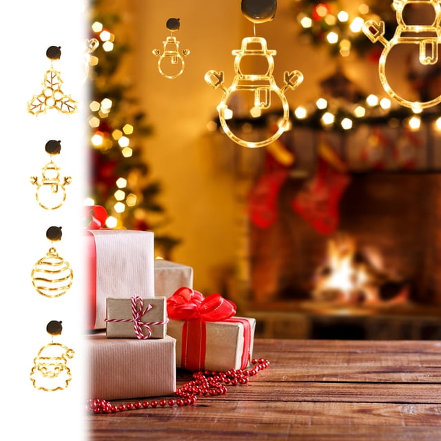Decoración navideña con luz LED con ventosa y gancho para árbol de Navidad, copo de nieve, muñeco de nieve, funciona con pilas, para interior de dormitorio, escaparate, luces navideñas, color