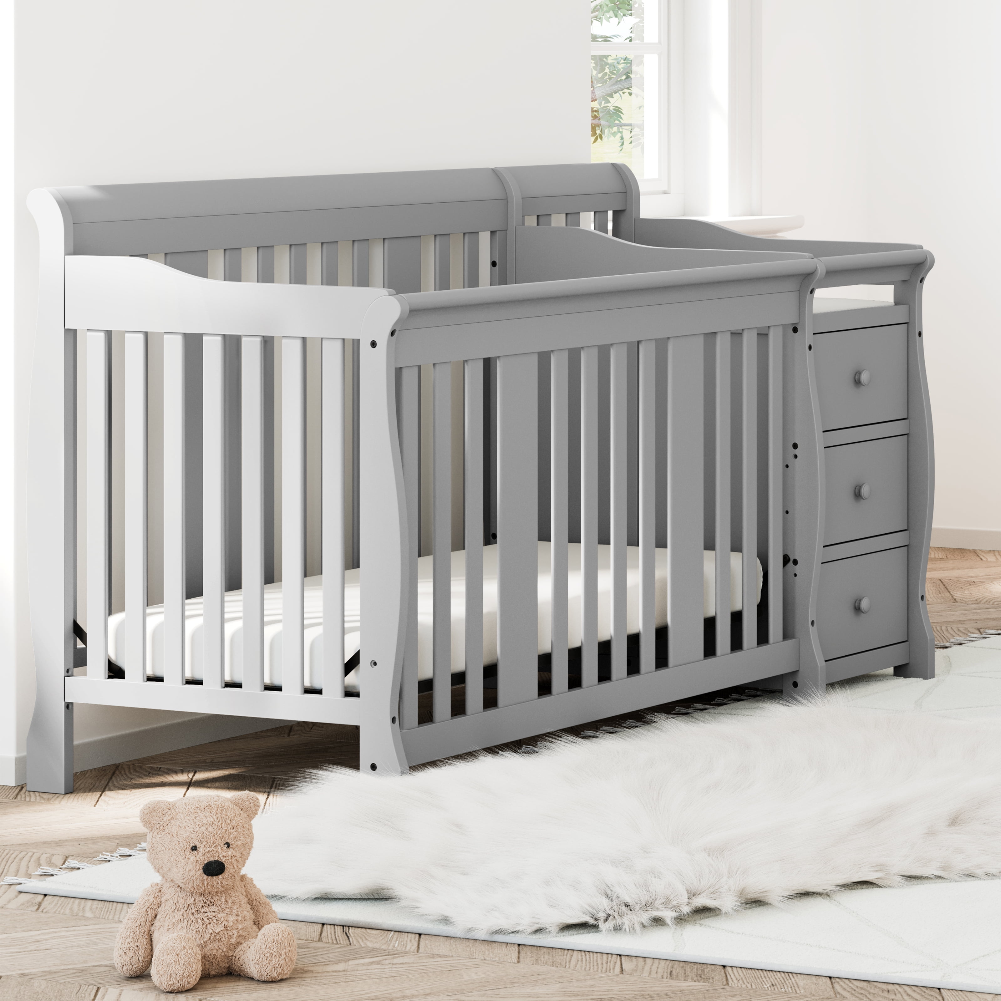 Storkcraft Portofino 5-in-1 Convertible Baby Crib and Changer, Pebble Gray