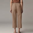 thumbnail image 4 of Petite Capris Pants for Women Drawstring Elastic Waist Cotton Linen Cropped Trousers With Pockets Summer Loose Straight Light Brown S, 4 of 7