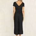 thumbnail image 4 of Usmixi Jumpsuits for Women Dressy Casual Button up Comfy Cotton Linen Pocket Long Jumpsuits Overalls Summer V-Neck Short Sleeve Solid Maxi Formal Rompers Black s, 4 of 4