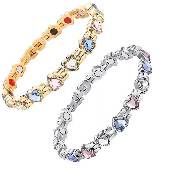 Jinsinto Lymphatic Drainage Magnetic Bracelet For Women, Titanium Steel Magnetic Bracelets With Gorgeous Sparkling Love Heart Shape Cubic Zirconia