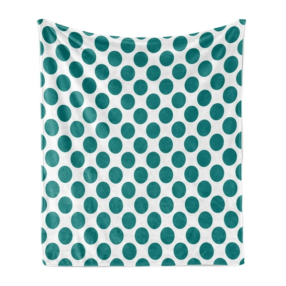 Teal Soft Flannel Fleece Throw Blanket, Traditional Polka Dots Pattern Design Vibrant Colored Geometrical Elements, Cozy Plush for Indoor and Outdoor Use, 60" x 80", Teal White, by Ambesonne
