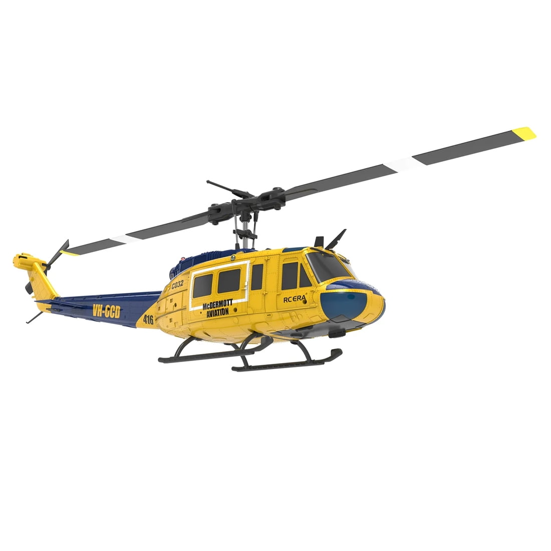 C032 UH-1 Huey RC Helicopter for Adults, 1/48 Scale 2.4G 6CH Flybarless RC Military Aircraft Model with 6-Axis Gyroscope, 3D Inverted Flight, Optical Flow Positioning - 1 Battery