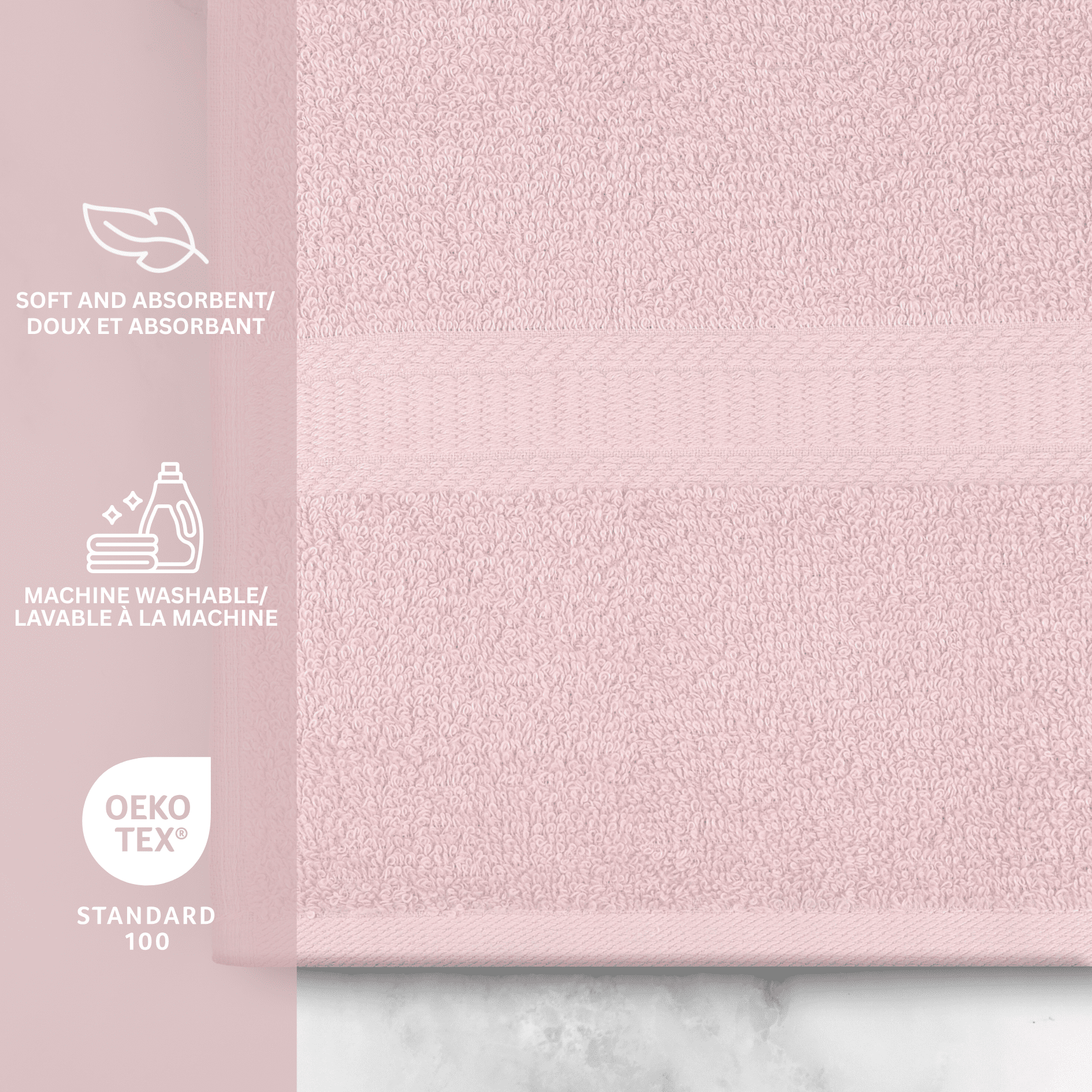 Mainstays Basics 8pk Washcloth Set, Pink, 100% Cotton, 12x12