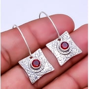 Red Garnet Designer Handmade 925 Silver Plated Earring 1.56" E_9347_130_30, Valentine's Day Gift, Birthday Gift, Beautiful Jewelry For Woman & Girls