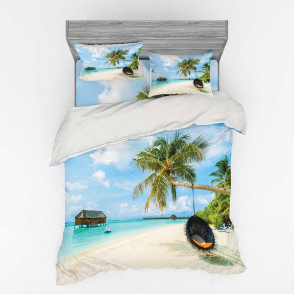 Ambesonne Colorful Bedding Set 4 Pcs, Exotic Maldives Sea, Queen, Multicolor
