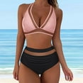 thumbnail image 3 of Gubotare Women's Bikini Sets Two Piece Swimsuit High Waisted V Neck Twist Front Adjustable Spaghetti Straps Bathing Suit (Pink,M), 3 of 6