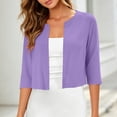 thumbnail image 2 of dazeni Women's 3/4 Sleeve Cardigan Jackets Fashion Open Front Cardigans Lightweigt Bolero Shrugs for Dresses Purple, 2 of 6