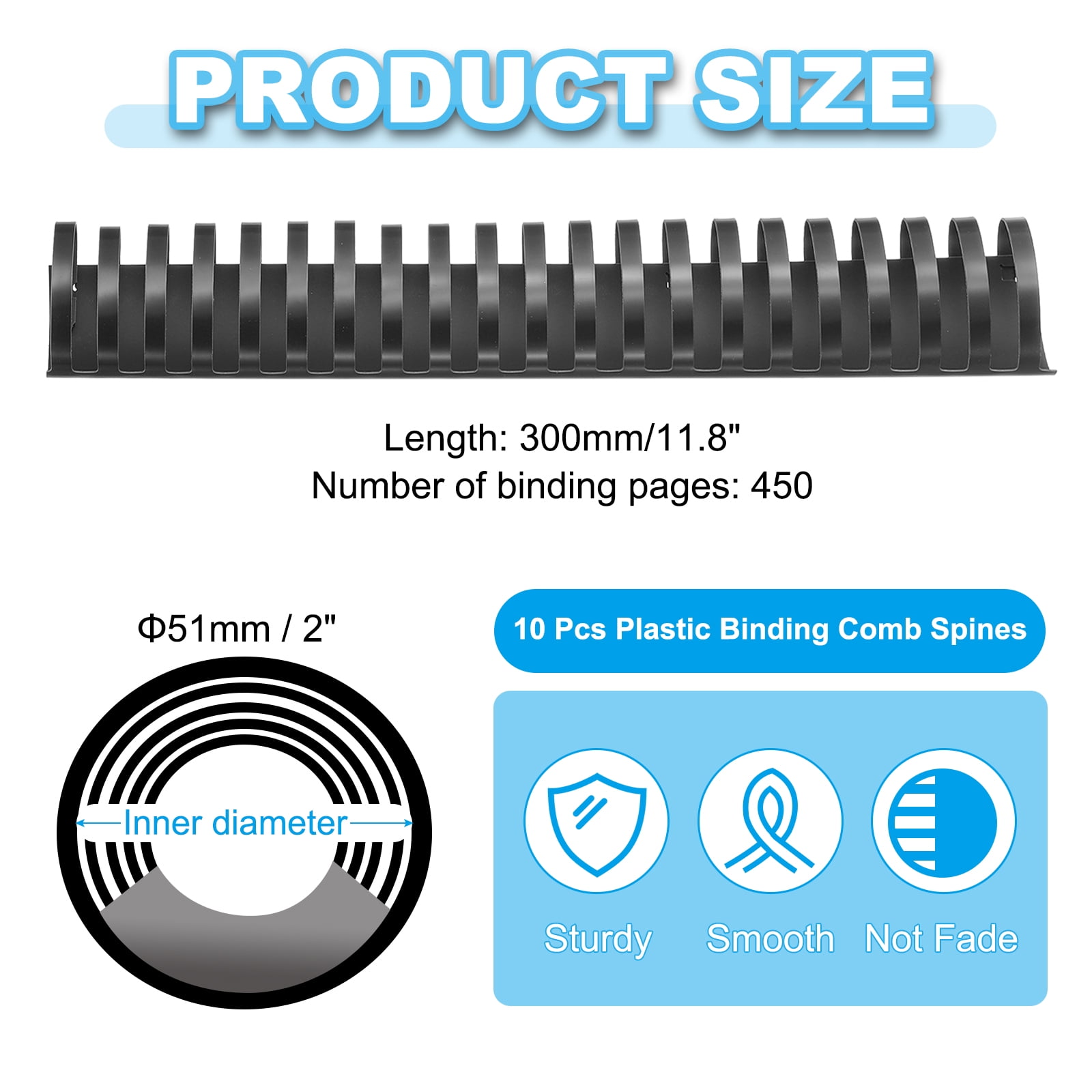 Uxcell 10Pcs 2" Plastic Binding Combs, 21 Rings Comb Binding Spines 450 Sheet Capacity Letter Size for Binding Paper Sheets, Black