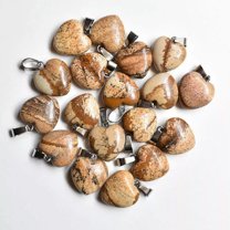 K-KED Natural Stone Heart 50pcs Picture Stone Pendant Bead DIY Necklaces Jewelry16mm