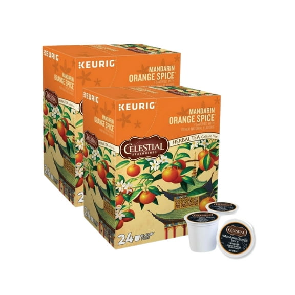 Celestial Seasonings Mandarin Orange Spice Caffeine Free Herbal Tea K Cups 2 Pack, Each Box Contains 24 K Cups