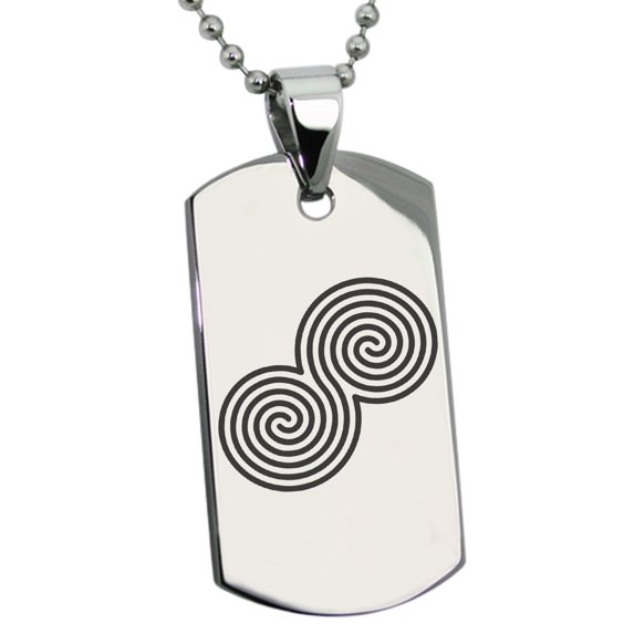 Stainless Steel Celtic Double Spiral Epona Engraved Dog Tag Pendant Necklace