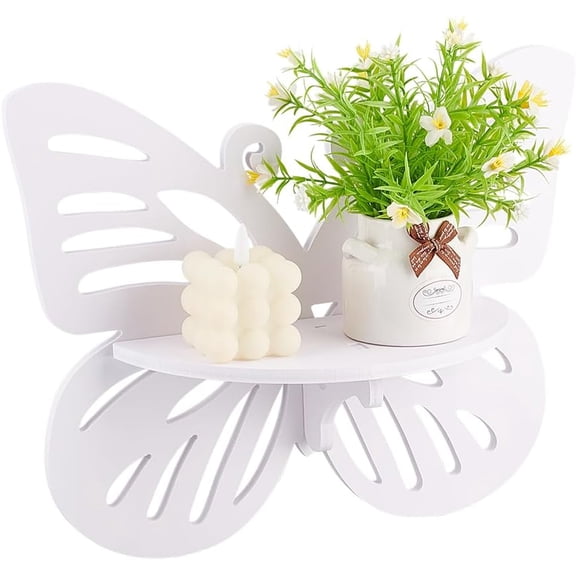 13.8x11x4.3 Inch Butterfly Floating Shelves White Butterfly Wall Mounted Shelve Butterfly Shape Storage Rack Butterfly Nursery Wall Deor Floating Shelf