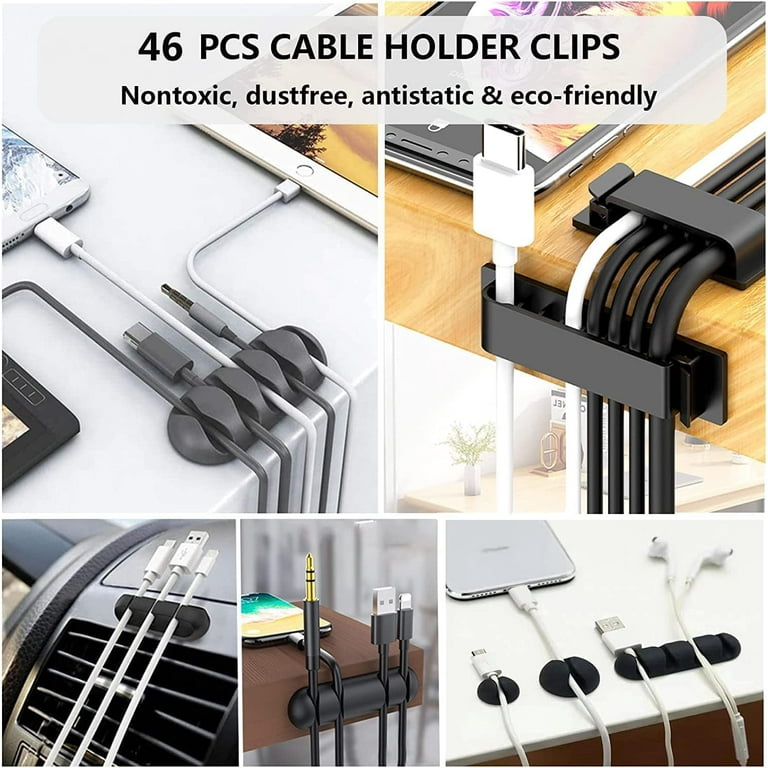 152 pcs Cord Management Organizer Kit 4 Cable Sleeve split with 41Self Adhesive Cable Clips Holder 10pcs and 2 Roll Self Adhesive tie and 100
