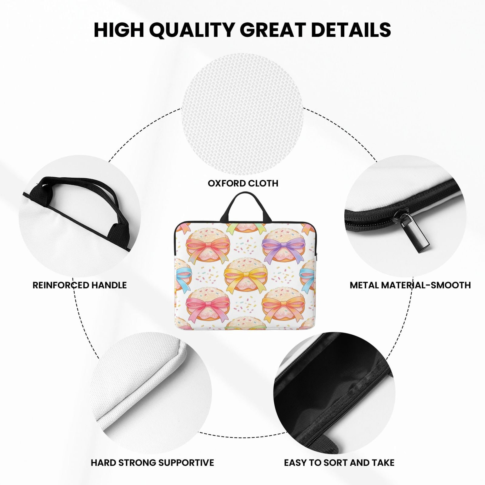 Laptop Sleeve Bag For Women Men 14inch Waterproof Durable Protective Computer Carrying Cover Handle Laptop Case Bag Bow Dessert