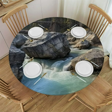 

Tllo0ord Round Fitted Tablecloth with Elastic Edged from Rocks Covers for The Home Elastic Edged Flannel Backed Fitted Table Cover Fits up Tables 42-46