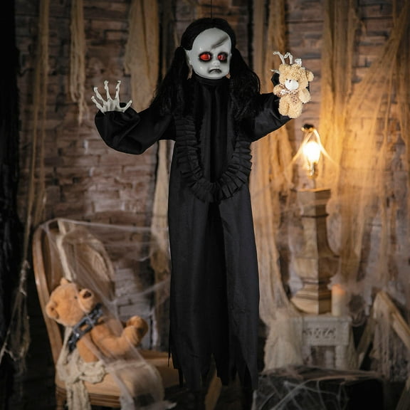 31 1/2" Light-Up Hanging Sonic Girl Halloween Decoration - Black