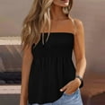 thumbnail image 5 of MESSUEN Long Tube Tops for Women Peplum Tops for Women Sleeveless Tshirts for Women Vacation Loose Holiday Shirt Pleated Stretch Vest Basic Crop Top Womens Blouses Black 2XL, 5 of 5
