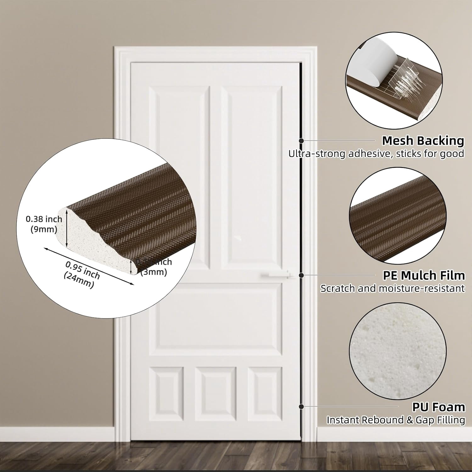 FRKSMD-118" Wedge Sliding Window Weather Stripping Door Gap Filler,Adhesive Window Insulation for Winter Door Seal Strip,Soundproof Foam Tape for Frame,Brown
