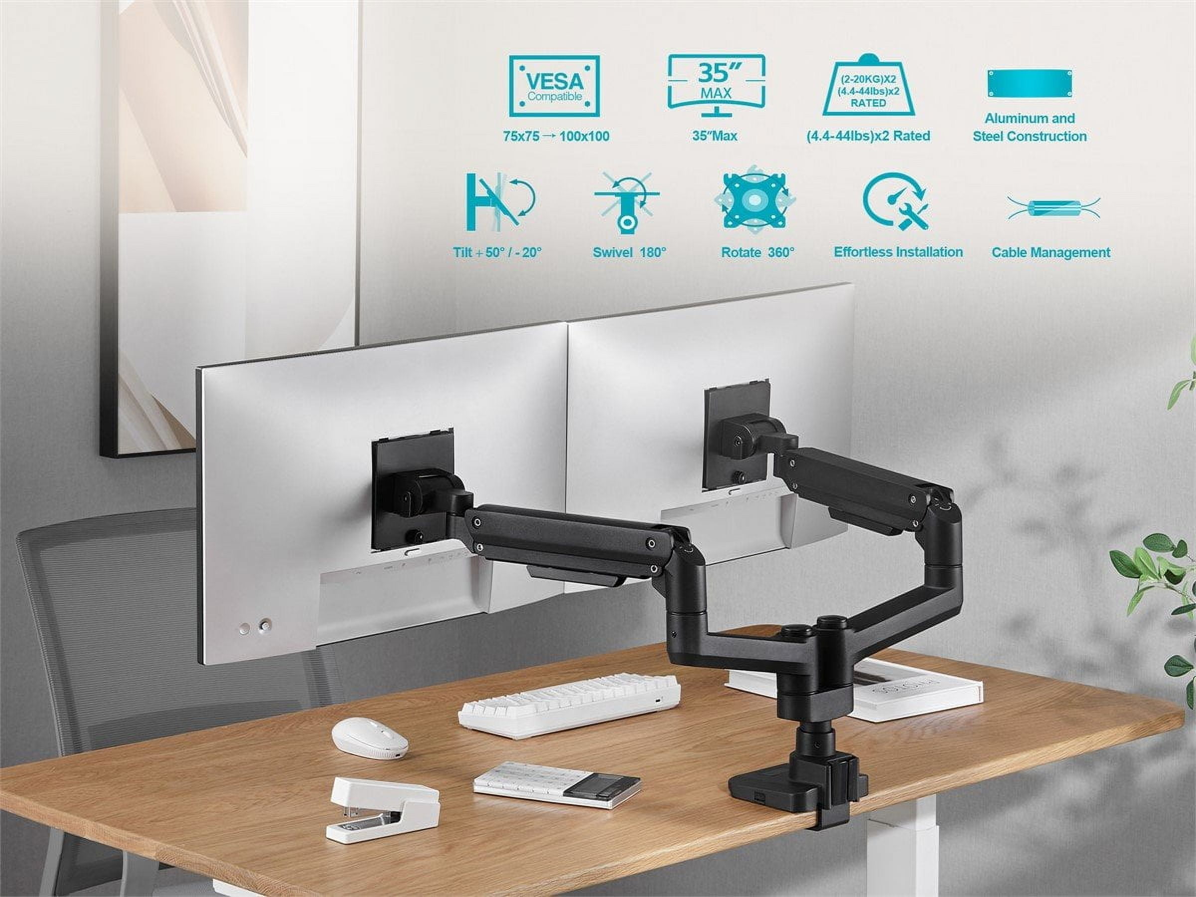 Workstream by Monoprice Heavy Duty Dual Monitor Gas Spring Desk Mount - Up to 35in/44 lbs Ultrawide Screens, Detachable