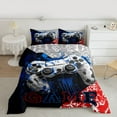 thumbnail image 3 of Feelyou Video Gamer Gamepad Bedding Comforter Set, Blue Red Watercolor Splatter Twin Comforter Sets, Honeycomb Abstract Reversible Bedding Set, Lightweight Room Decor, 2-Piece, 3 of 9