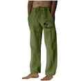 thumbnail image 2 of Aimik Hanes Men's Cotton Linen Pants Casual Elastic Waist Drawstring Pants Straight Leg Yoga Pants Lightweight Summer Beach Pants-Green XL, 2 of 4
