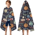 thumbnail image 3 of Navy Blue Baseball Football Pattern Hooded Bath Towel，50"x30" for Ages 3 To 12 Kids, Quick Dry Lightweight Soft Microfiber Hood Beach Towel Cover Up for Kids, 3 of 7