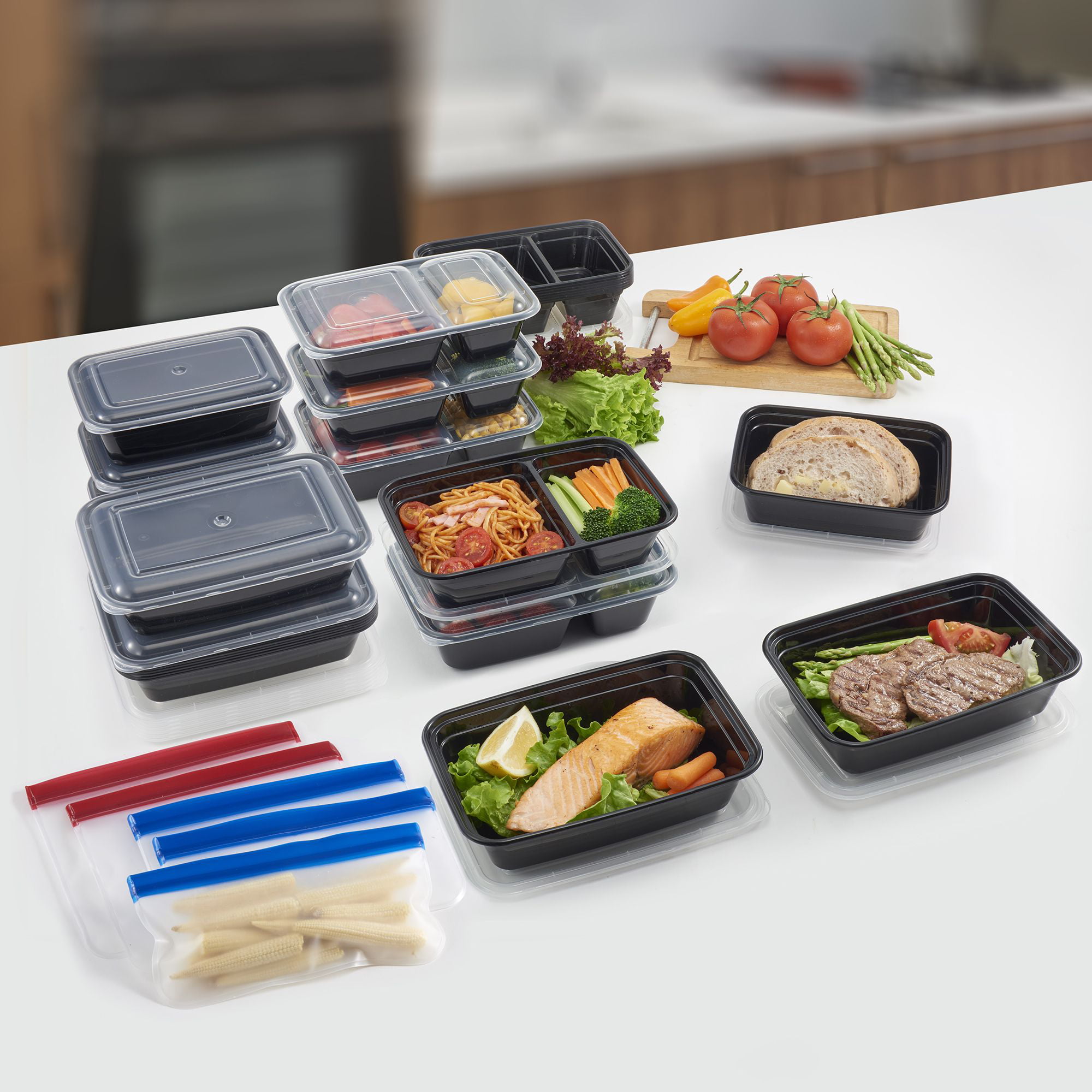 Mainstays Rectangular 4.2 Cups - 1L Meal Prep Container, 5 Pack