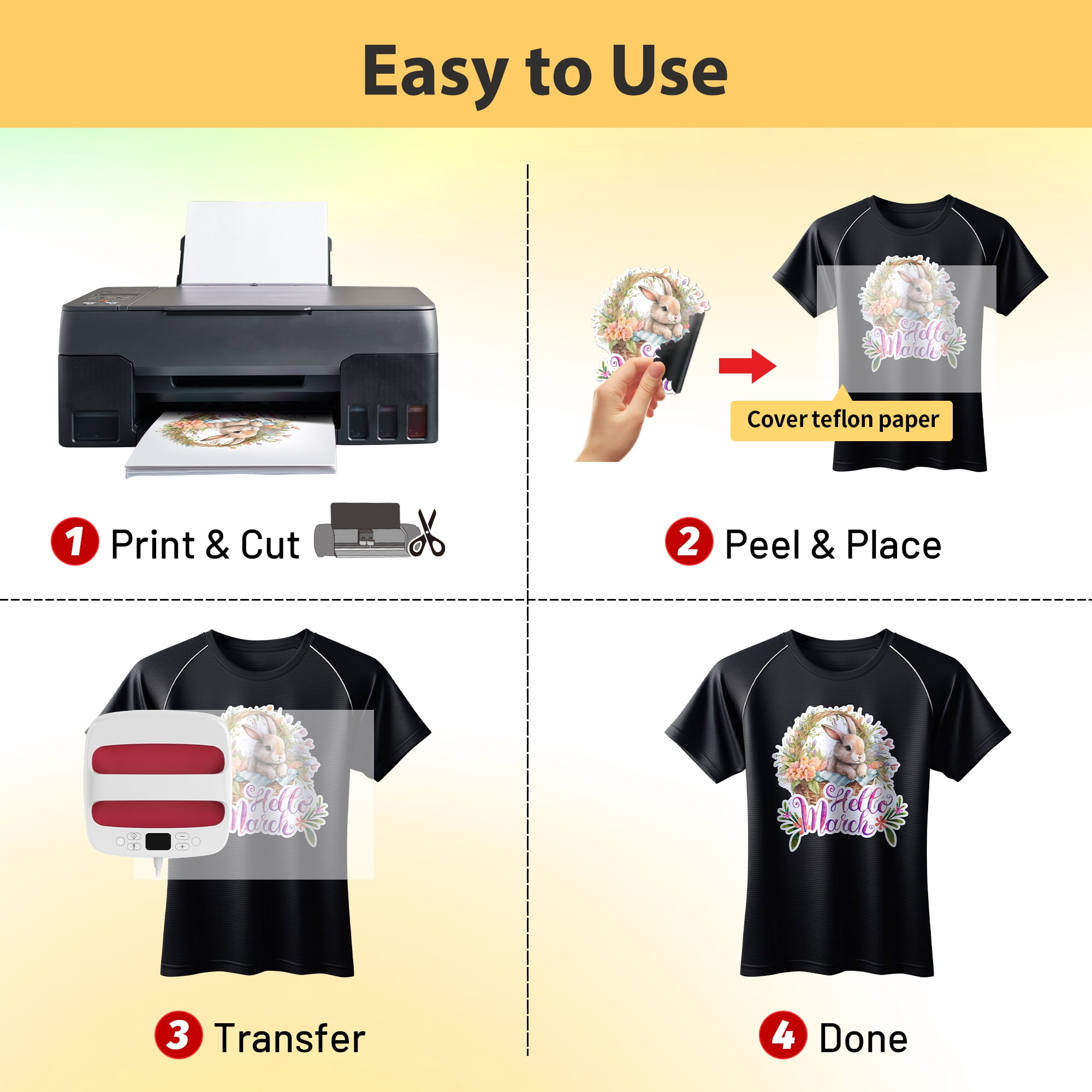 TransOurDream Tru-Heat Transfer Paper for Dark Polyester Fabrics (Dark X, 8.5"x11", 10 Sheets) Printable Iron on Heat Transfer Vinyl for Inkjet Printer