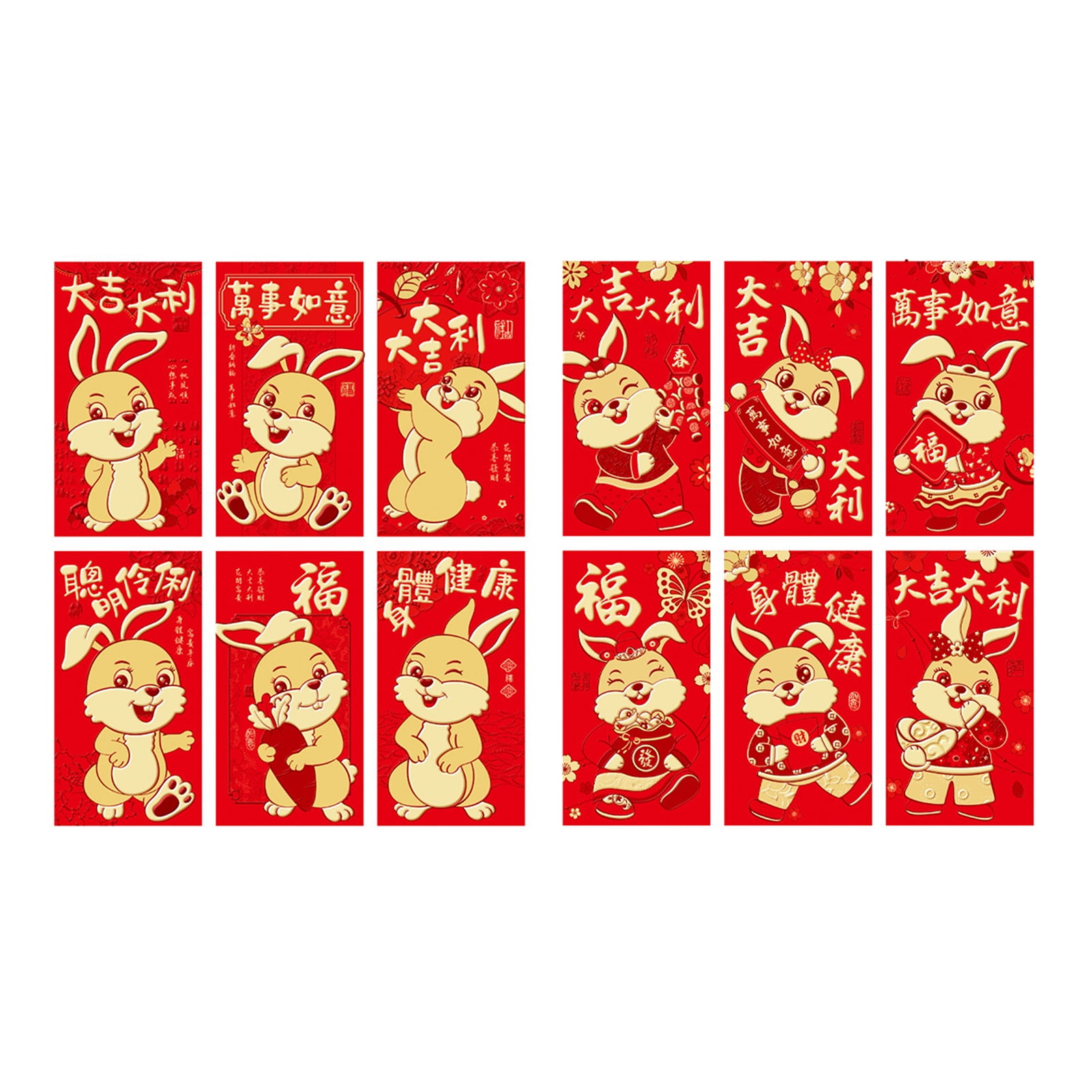 VEAREAR 12Pcs Rabbit Red Envelope Lovely Enrich Atmosphere Specialty Paper  New Year Cute Bunny Print Red Envelopes for Festival 