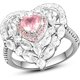 thumbnail image 3 of Emsione Anillo de compromiso de boda chapado en plata de ley 925 con topacio rosa creado con corte de corazón y circonita cúbica de varias filas onduladas, eternidad, aniversario, boda, 3 of 5