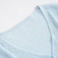 thumbnail image 5 of Women's Long Sleeve Cropped Cardigan Sweater, Teens Knit V Neck Button Front Casual Blouse Tops Striped T-Shirt Blue One Size, 5 of 6