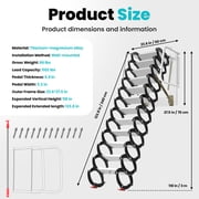12FT Wall-Mounted Attic Ladder Pull Down System, Alloy Steel Collapsible Ladder Pull Down Attic Stairs,1100 LBS Capacity Foldable Loft Stairs with Armrests
