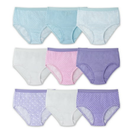 Fruit of the Loom Girls' 100% Cotton Brief Panties, 9 Pack