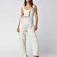 thumbnail image 2 of UTSJKR Women's Casual Loose Fit Straight Leg Denim Overalls with Pockets Bib Suspender Baggy Jeans Jumpsuits Rompers White L, 2 of 7