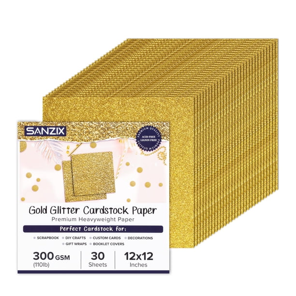 Cartulina Sanzix 30 hojas con purpurina dorada, 30 x 30 cm