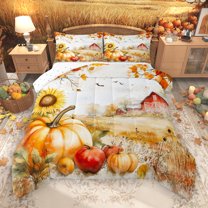 Manfei Western Rustic Farmhouse Queen Comforter Set,Country Pumpkin Sunflower Bedding Sets,Hello Fall Bedding Comforter Set For Men Women,Ultra Soft Home Decor Reversible,3pcs