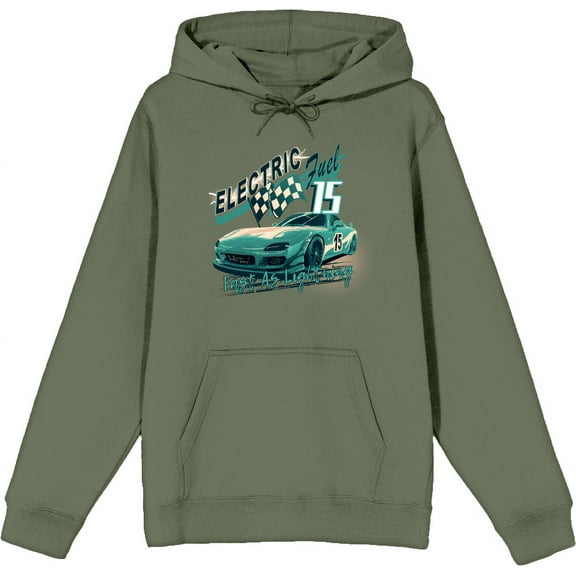 Car Fanatic Electric Fast Teal Sports Car Olive Adult Long Sleeve Hoodie-Medium