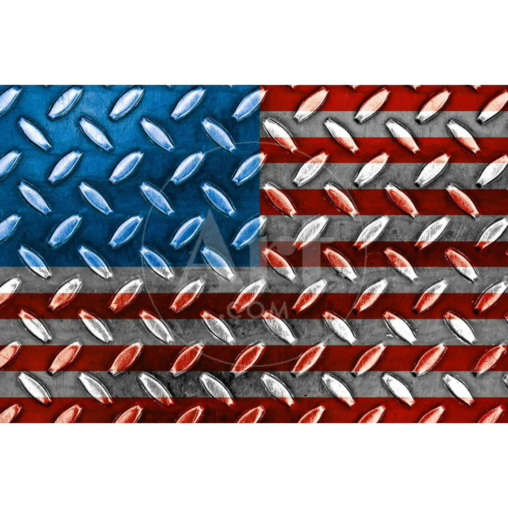 American Flag On A Diamond Metal Texture Print Wall Art By