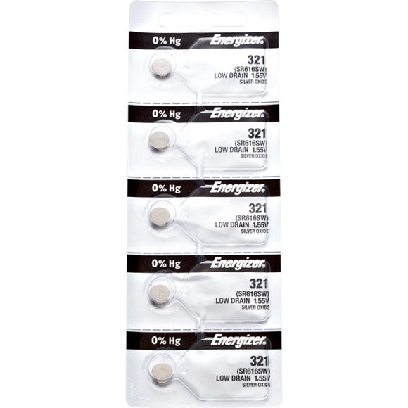 5 x Energizer 321 Watch Batteries, 0% MERCURY equivilate SR616W