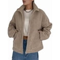 thumbnail image 2 of Women Winter Fleece Jacket Trendy Long Sleeve Zip Up Cropped Warm Coat Fall Fashion Workout Clothes Khaki S, 2 of 8
