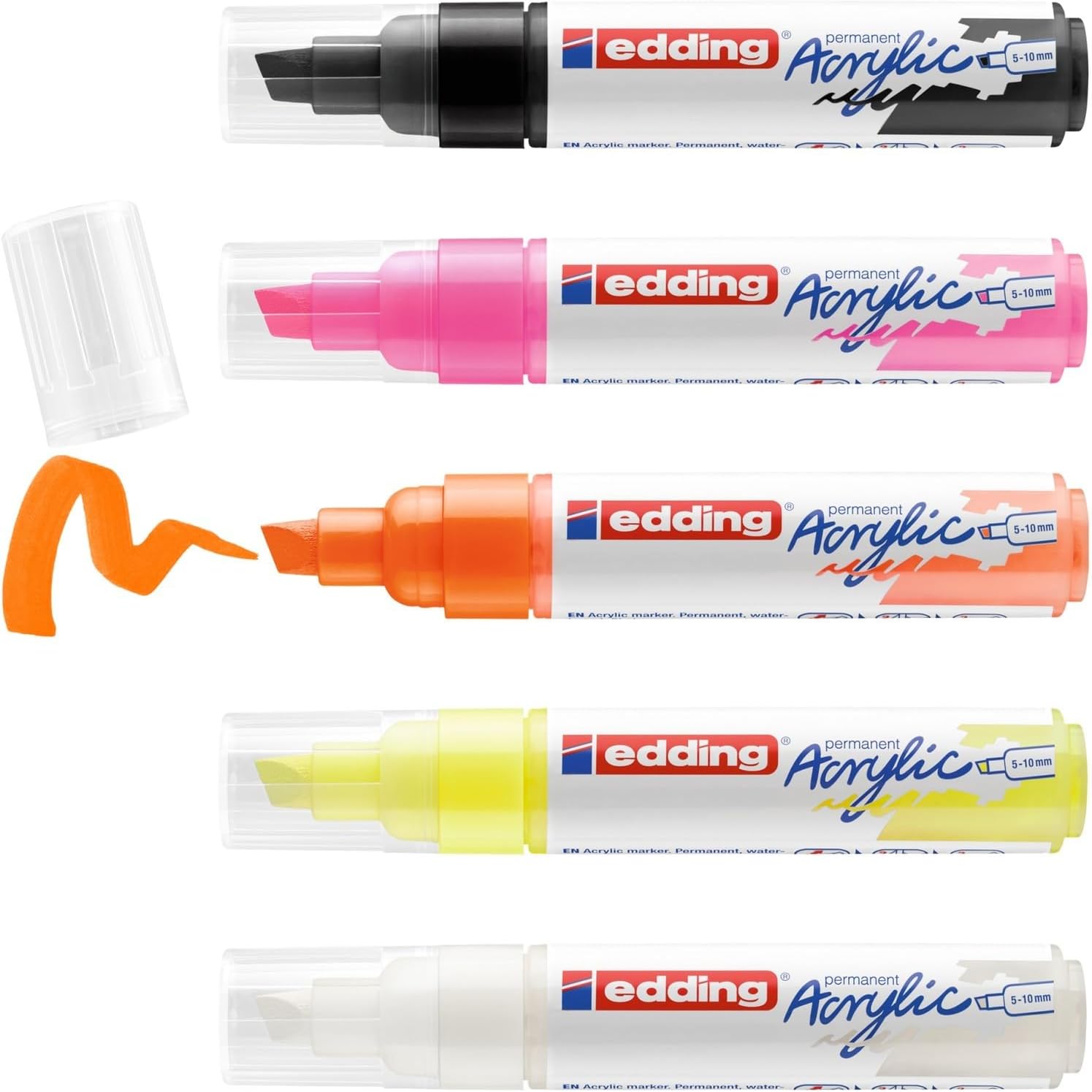 edding 5000 acrylic marker broad - neon colours - acrylic paint markers 5-pack (neon) - 5-10mm chisel nib - acrylic marker for painting on canvas, wood - acrylic marker waterproof