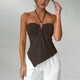 thumbnail image 5 of YUGYXL Halter Neck Tank Tops for Women Sleeveless Solid Color Bandeau Top Asymmetrical Hem Summer Fashion Outfits XXL, 5 of 6