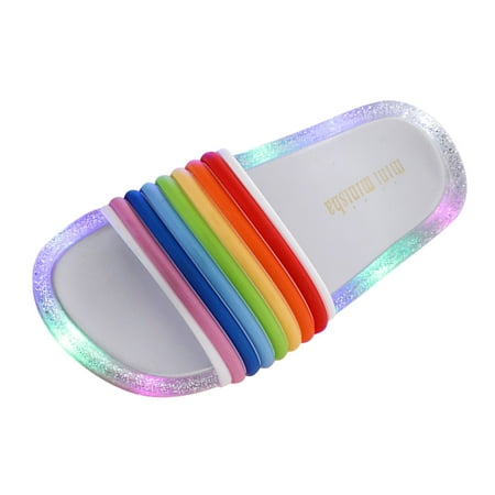 

Aompmsdx Toddler Kids Boys Girls Stylish Rainbow Light Indoor Outdoor Non-Slip Slippers Shower Slipper 1-3 Yshoes